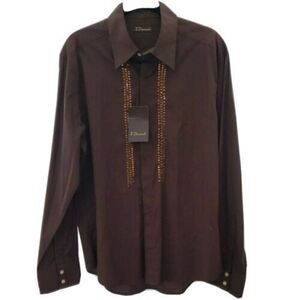 7 Diamonds Brown Shirt Size XL Sequins Button Front Long Sleeve